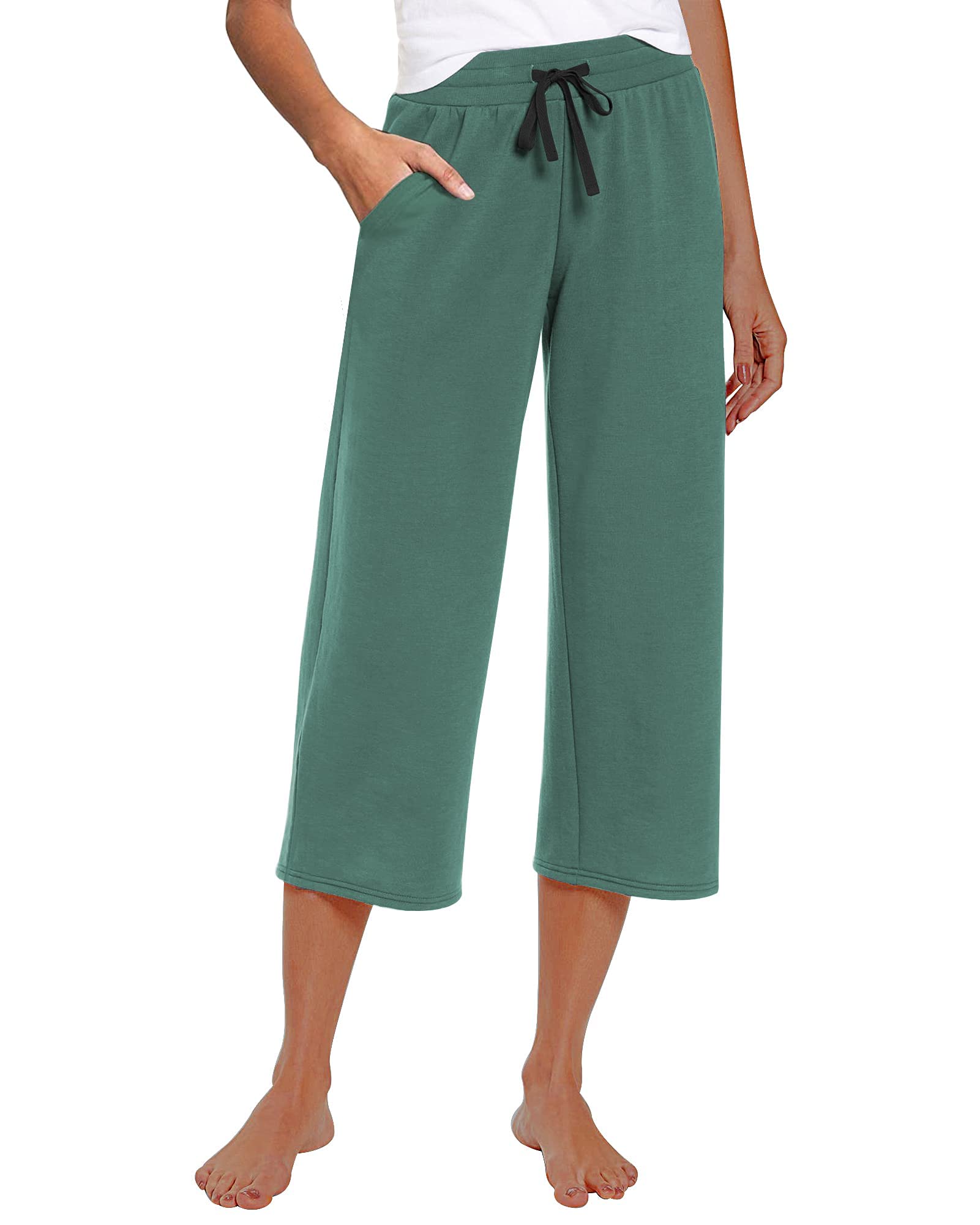 RESHE Women's Capri Yoga Pants Loose Soft Drawstring Workout Sweatpants Causal Lounge Pants with Pockets