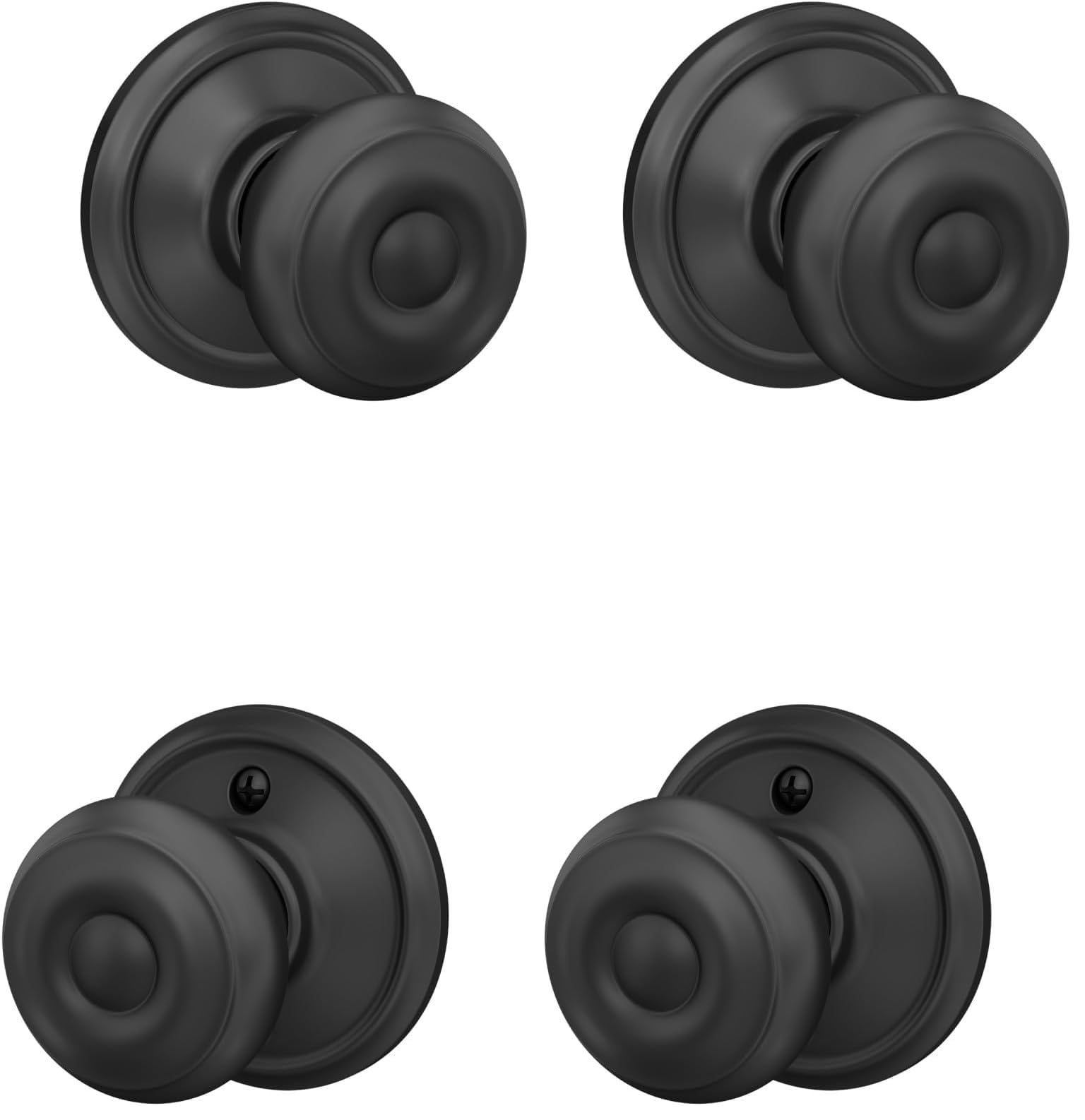 SCHLAGE F10 GEO 622 Standard Door Knob, Hall &amp; Closet Passage Lock, Matte Black (Pack of 2)