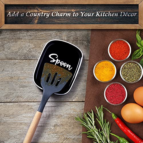 Image of Ceramic Spoon Rest for Stove Top, DAYYET Large Spoon Holder, Spoon Rest for Kitchen Counter, Heat-Resistant Cooking Utensil Rest, Black Kitchen Decor and Accessories