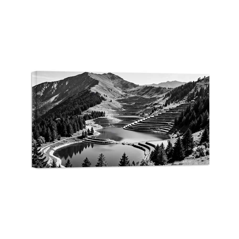 OZPWBVY Lake Field Black White Landscape Wall Art Prints 20x35cm Framed