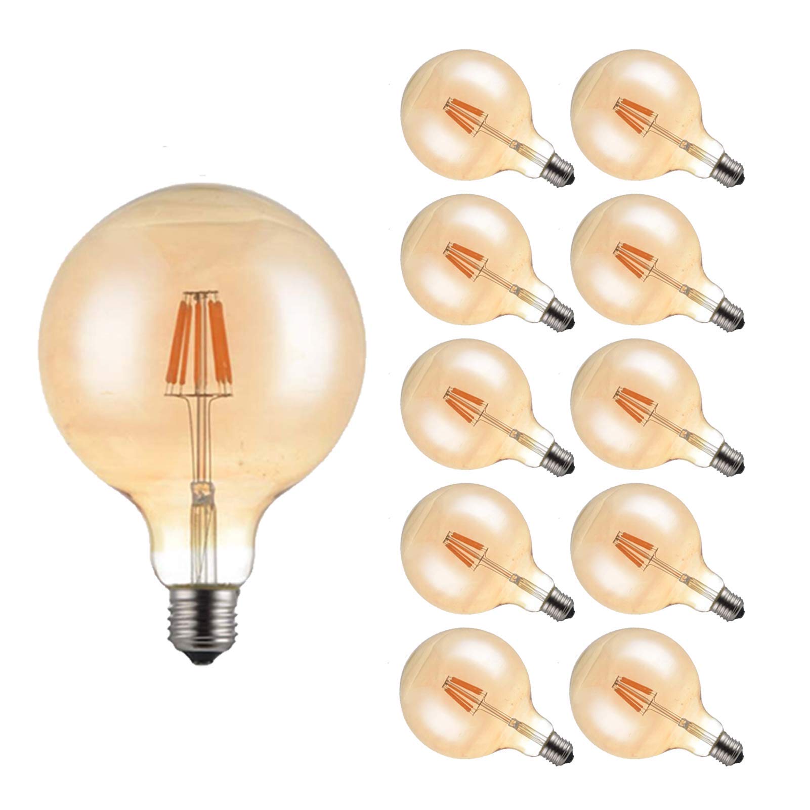 Bombilla LED Edison Esférica 4W G125 Bombilla Filamento Retro, Base, Vidrio Dorado Ahumado Cálido 2300K, Muy Adecuada Iluminación Decorativa Antigua Y Nostálgica, Paquete 10