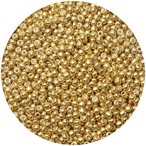 Yholin 2000pcs Glass Seed Beads Bulk,4mm 6/0 Craft Seed Beads Small Pony Beads for DIY Craft Project Bracelet Necklace Jewelry Making - Bright Gold Color Waist Beads Spacer Beads with Tweezers