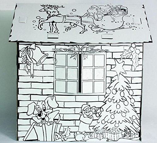 Littlefun Kinder Faltbare Karton Spielhaus Kit Kind Premium-Papier Spielhaus BAU Marker enthalten (Weihnachten Hütte)