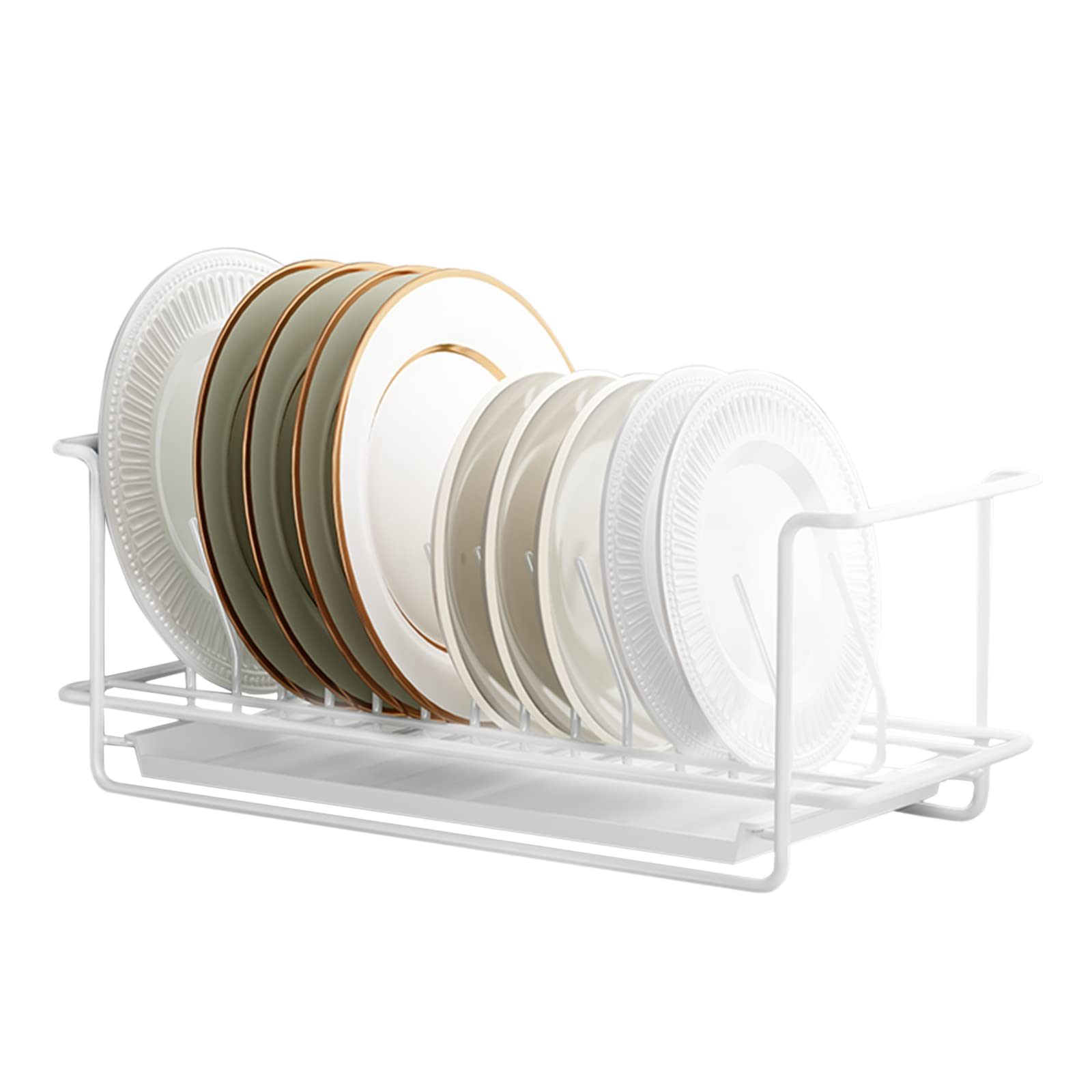 XBLDS Dish Rack, Dish Drying Rack in the Sink or on Counter Dish Drainer with Drip Tray and Cutlery Collector, 39.4*14*15.9cm, white