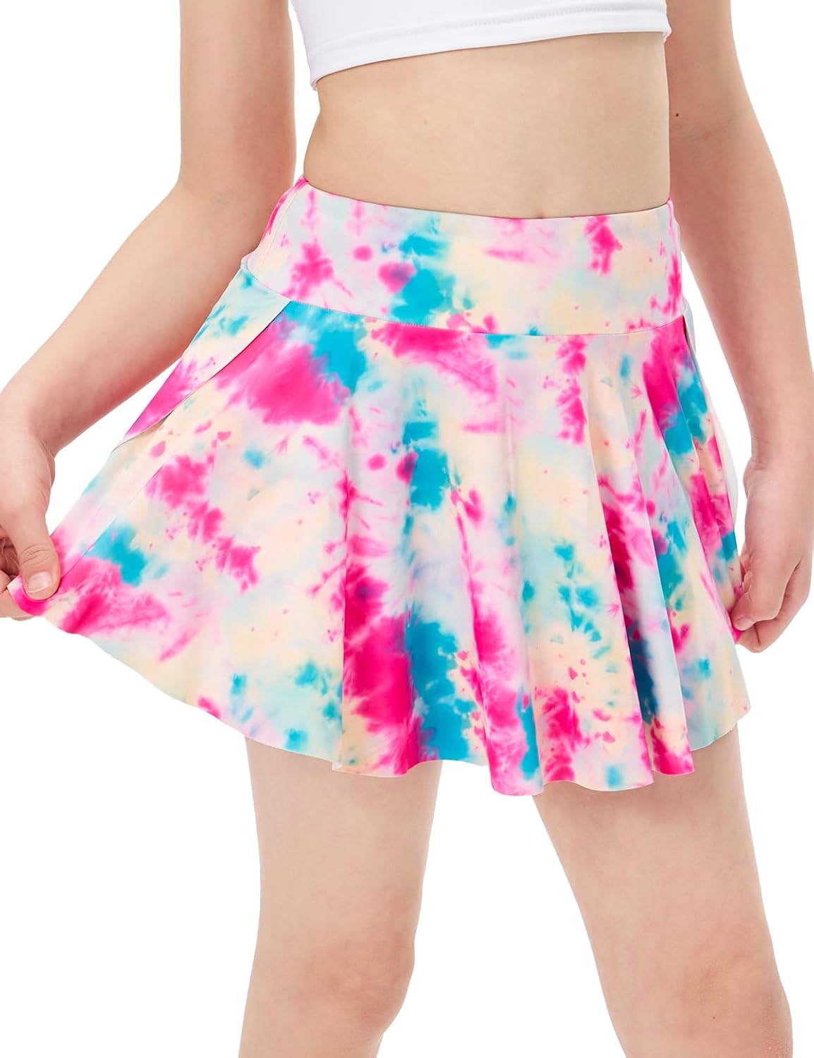 Skort Girls, Athletic Skirts for Tennis Golf, Butterfly Flowy Shorts for Kids, Shorts with Pocket 5-6 Years Tie Dye Pink