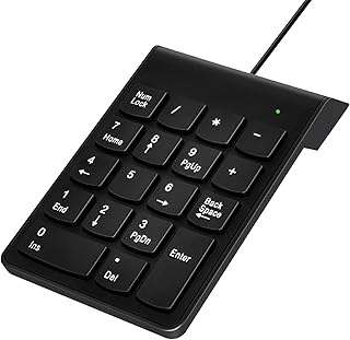 USB Numeric Keypad Numpad Portable Slim Mini Number Pad Keyboard for Laptop Desktop Computer PC, ChromBook, Surface Pro Notebook, Tax Number Calculate, Office Travel & Home NK859-18 Key Black