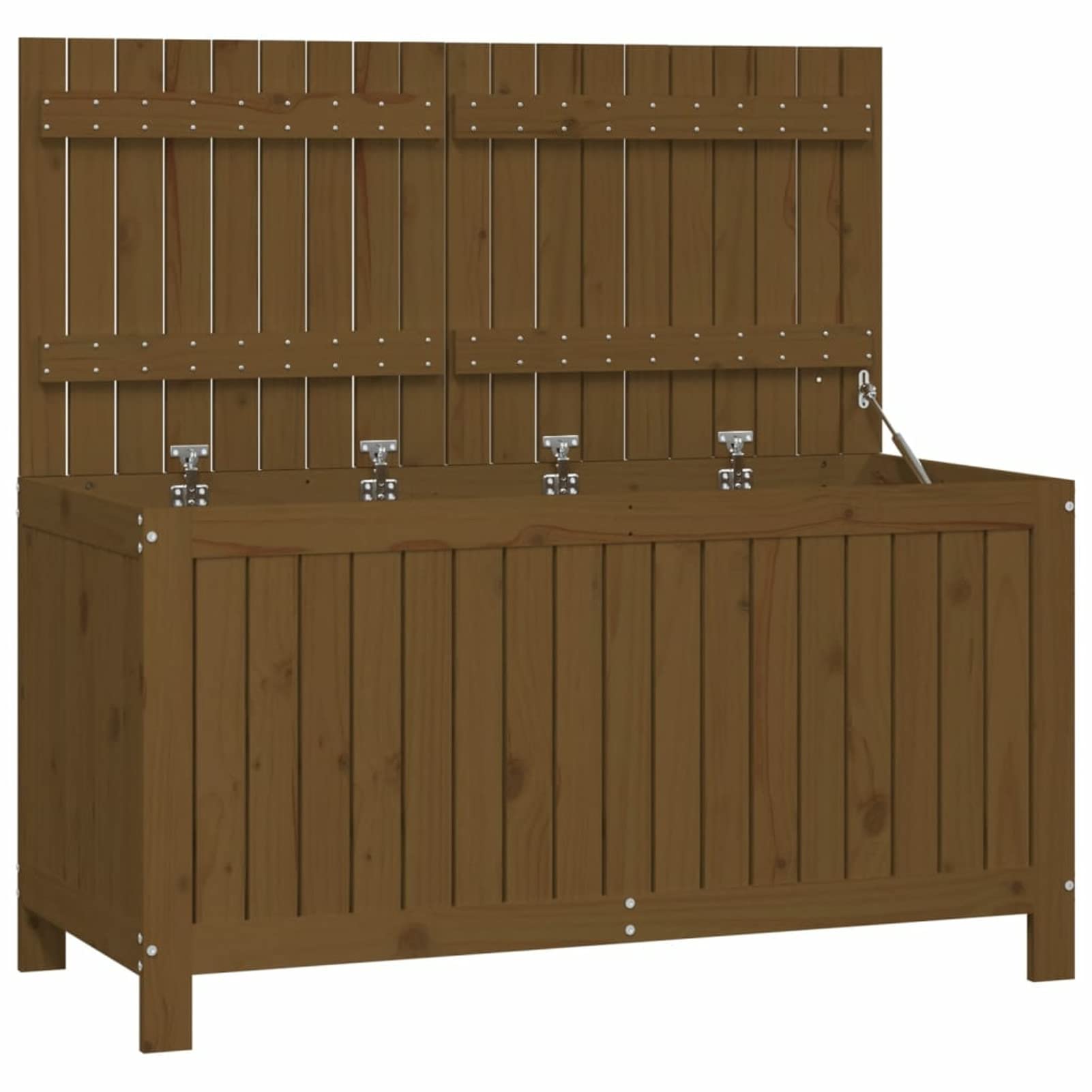 Homgoday Gartentruhe Kissentruhe Auflagenbox Kissenbox Gartenbox Aufbewahrungsbox Gartentruhe Holztruhe Deckel mit Gasdruckfeder | für Garten Terrass Honigbraun 121x55x64 cm Massivholz Kiefer