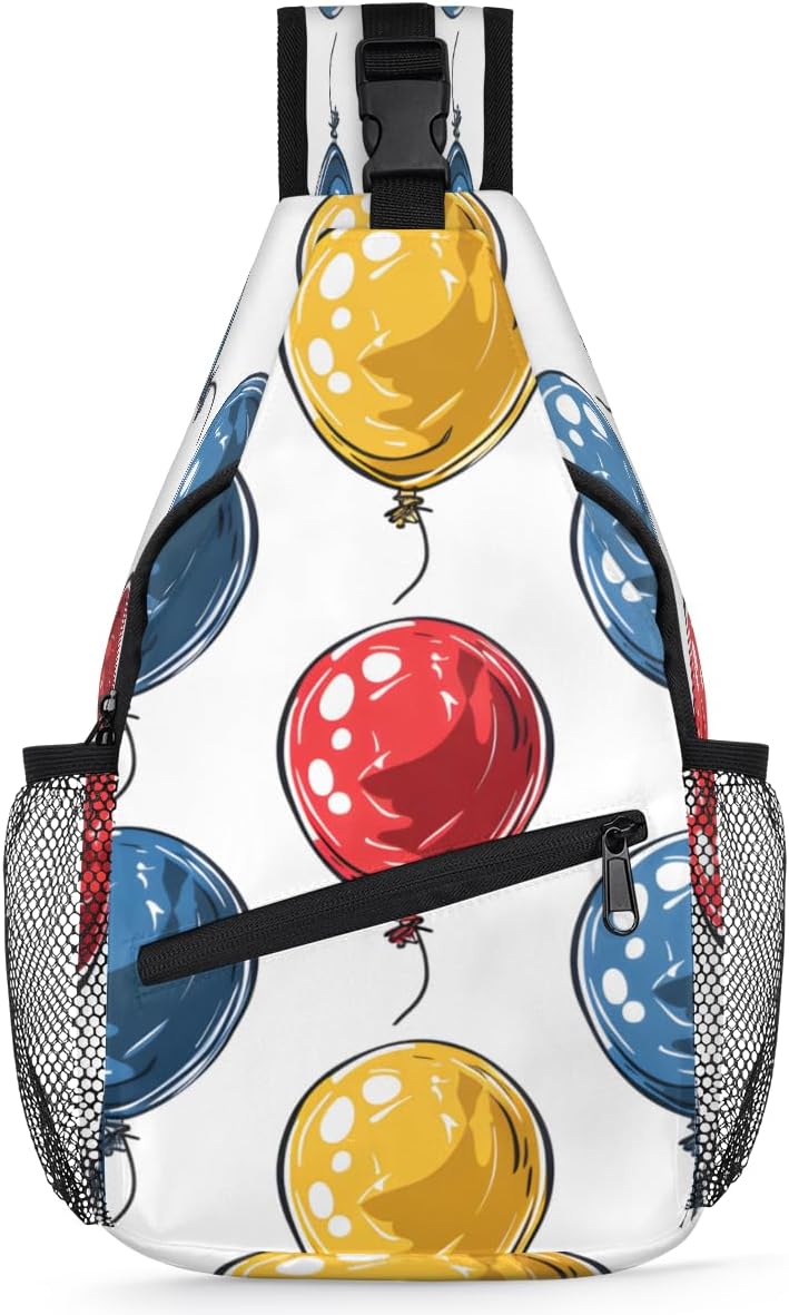 Colorful Balloon Crossbody Sling Backpack Sling Bag, Small Chest Bag Daypack Fanny Pack Cross Body Bag for Hiking Traveling Outdoors, Balloons