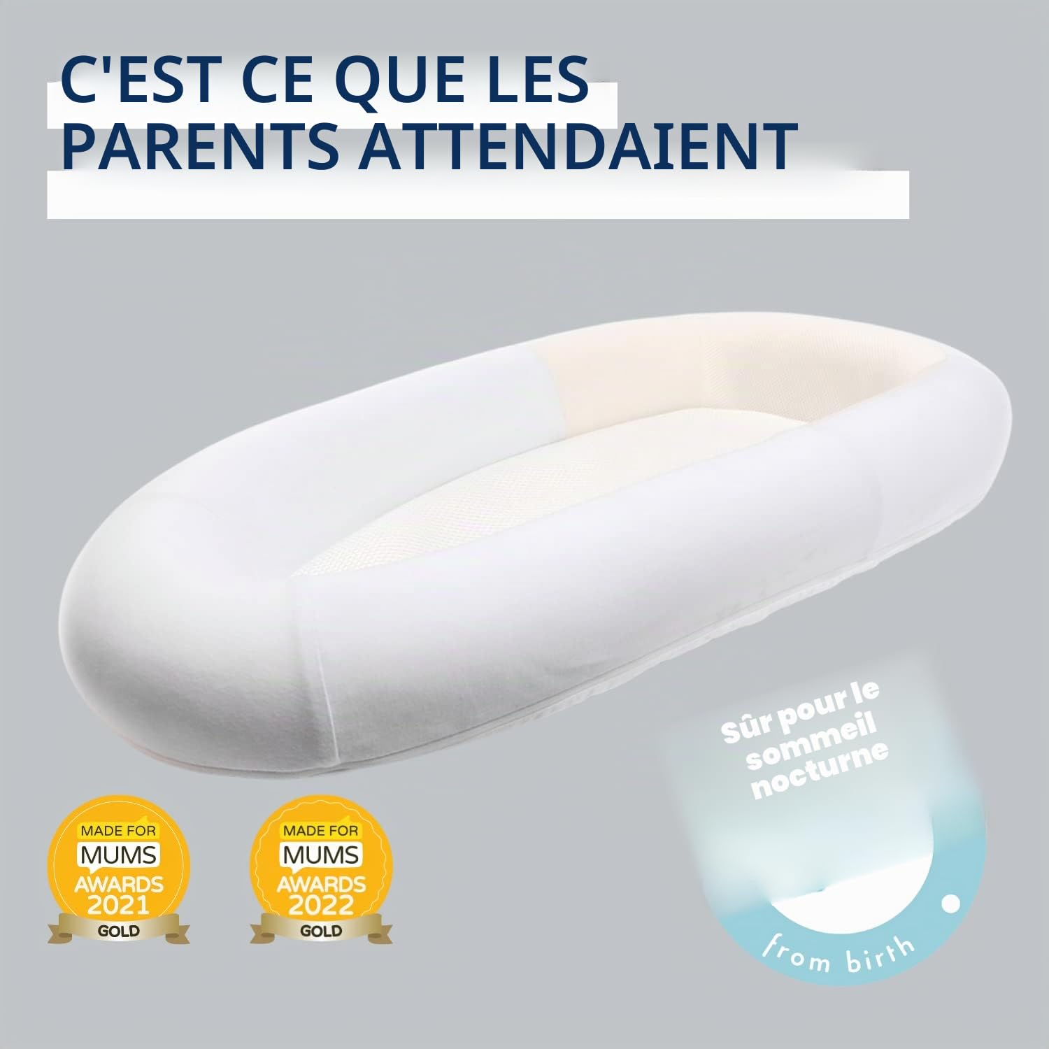 PurFlo Sleep Tight Lit bébé | Sans danger pour dormir la nuit | Alternative au nid de bébé entièrement respirant | Essentiels pour nouveau-né | 0-8 m Blanc doux