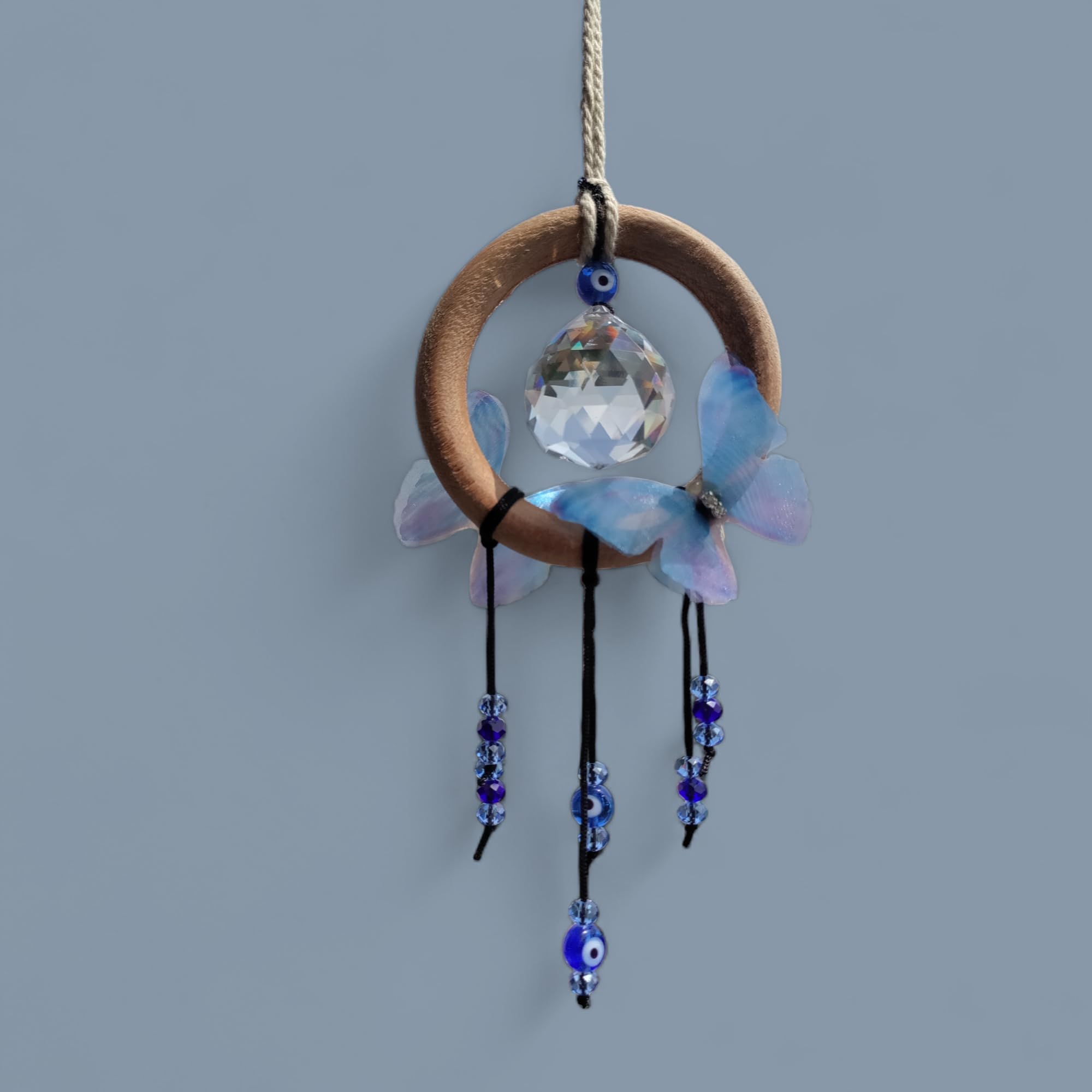 A Silverbill Evil Eye Hanging Chandelier, Blue Pendant, Om Amulet,Butterflies, Crystals Beads Chain, Suncatcher for Car, Home, Office, Protection, Blessing-image-23