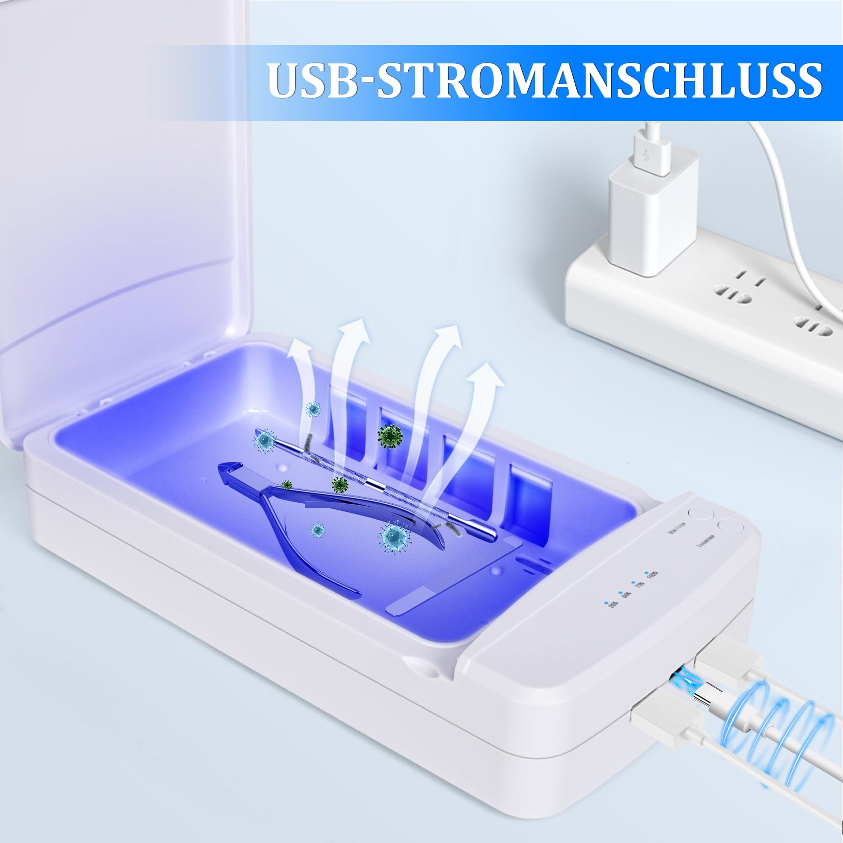 AORAEM Tragbare Doppelschichtige UV Lampe Sterilisator, UV Sterilisator für Instrumente, Professionelle UV Desinfektionsgerät Mit Leisem Betrieb Geeignet für Nagelwerkzeuge und Nagelsalons (weiß)