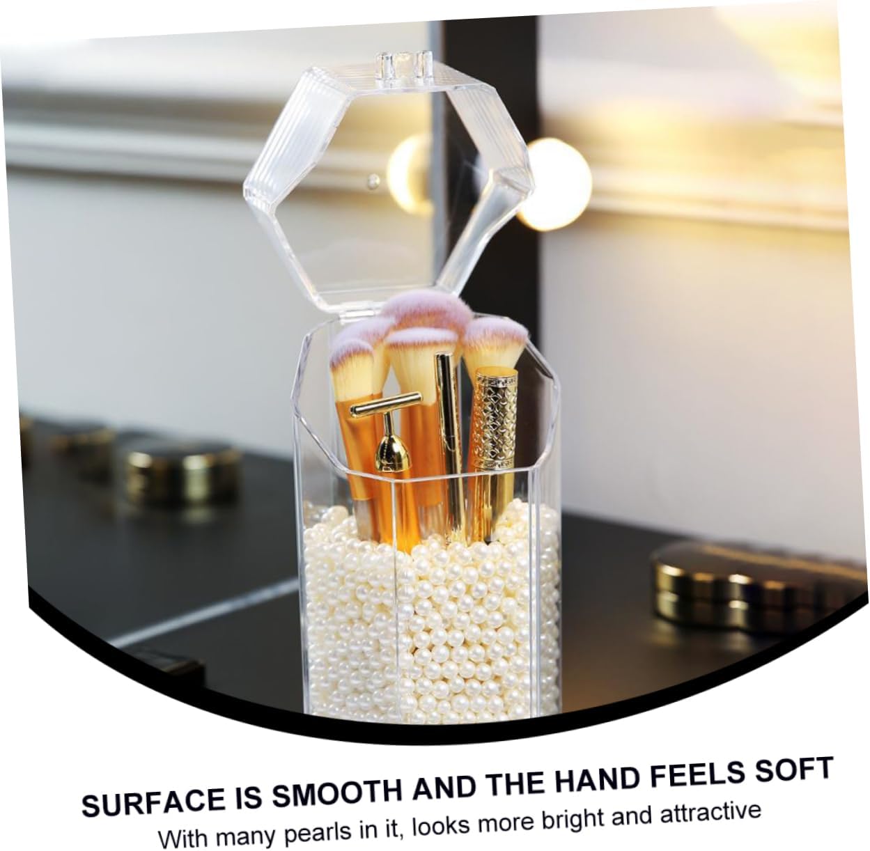 NOLITOY 1set Acrylic Makeup Organizer White Hexagonal Eyebrow Pencil Holder for Brushes and Cosmetics Storage Elegant Desktop Display Case for