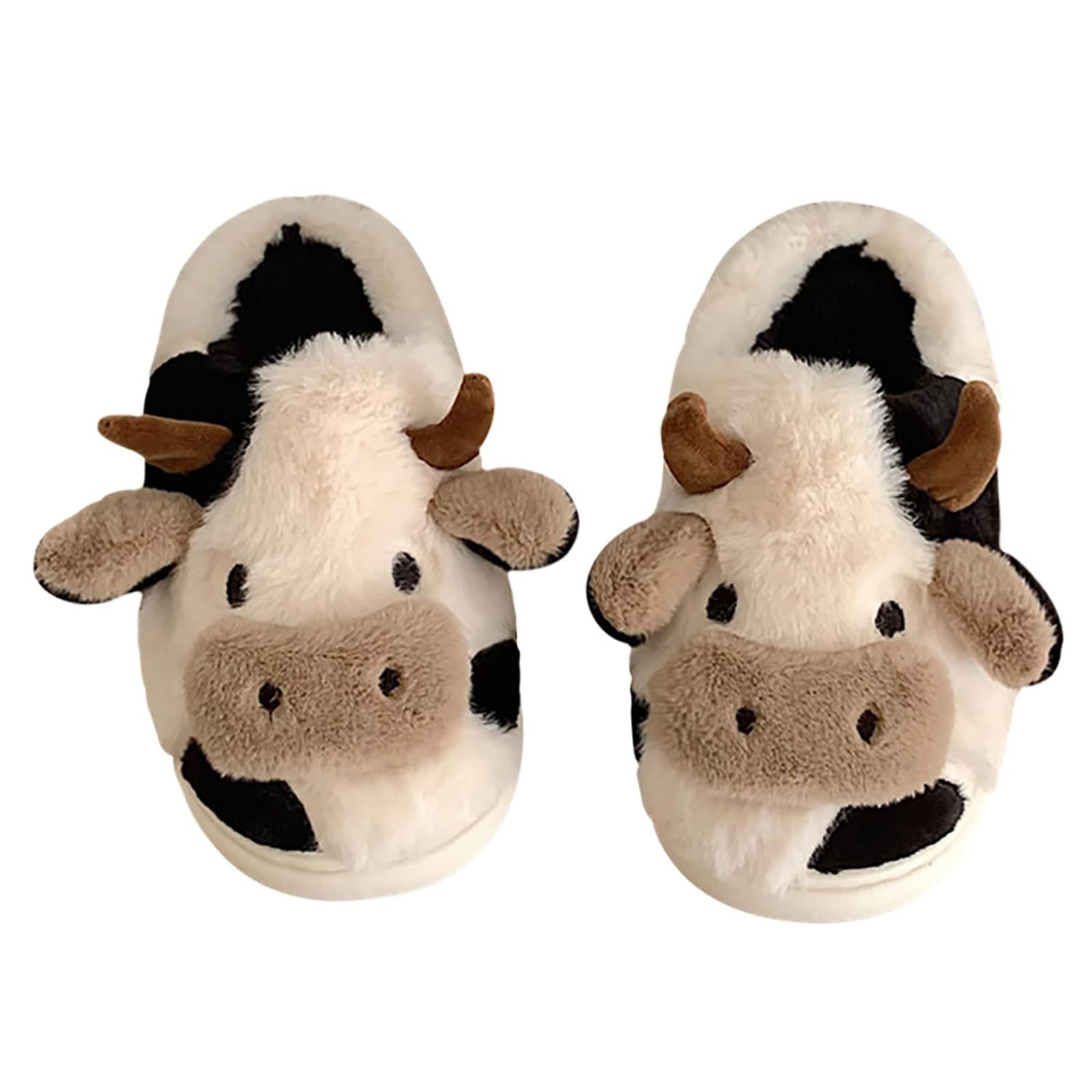 Fuzzy Cow Slippers for Women Men, Cute Cotton Animals House Shoes Fluffy Plush Slippers for Girls Indoor Living Room Bedroom