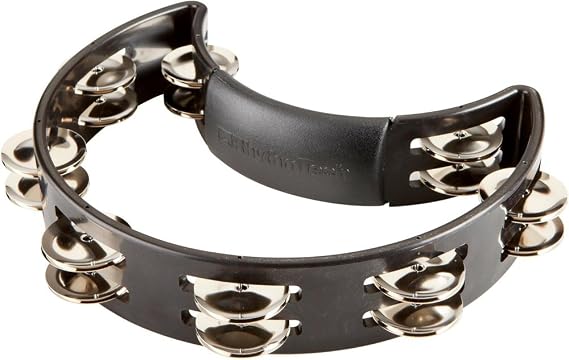 RhythmTech RT1010 Tambourine, Nickel Jingles, Black