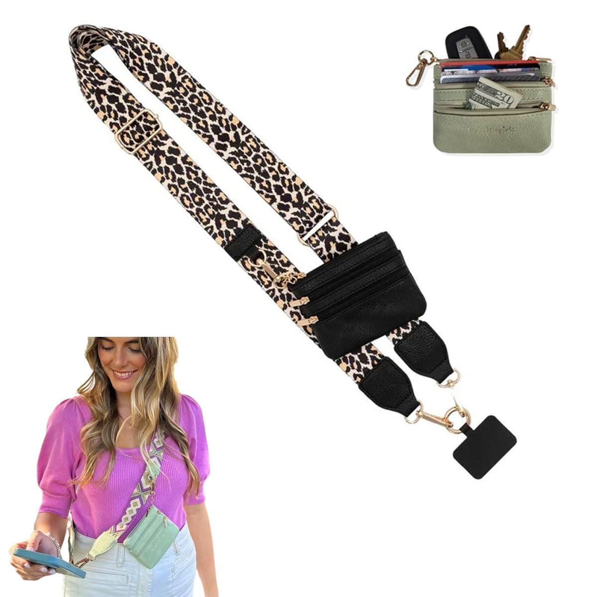 Tohcsyyl Unisex D Phone Strap With Zippere Pouch,Clip An Go Strap For Phone With Wallet Crossbody,Cross Body Phone String With Zipper Wallet Pouch,Phone Lanyar Crossbody,Adjustable Phone Lanyar Charm For Women (D)