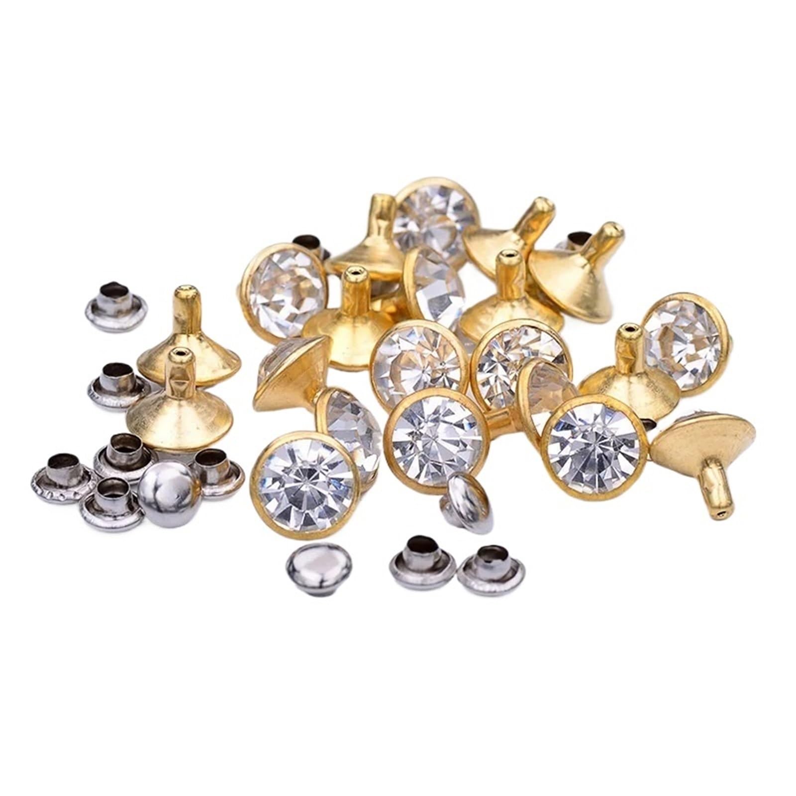 Fdzkrtvm Gold Metal Crystal Rivets, 100 Pcs 10Mm Multicolor Crystal Rhinestone Rivet Studs For Diy Crafts