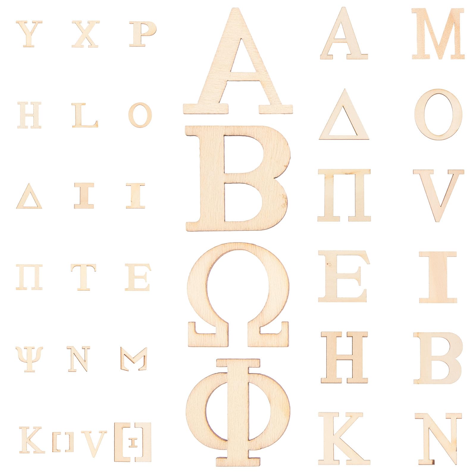 minkissy 72pcs Wooden Greek Letters Blank Unfinished Wood Pieces for DIY Creative Handcrafts and Party Favors with Superb Cutting Technique and Assorted Colour