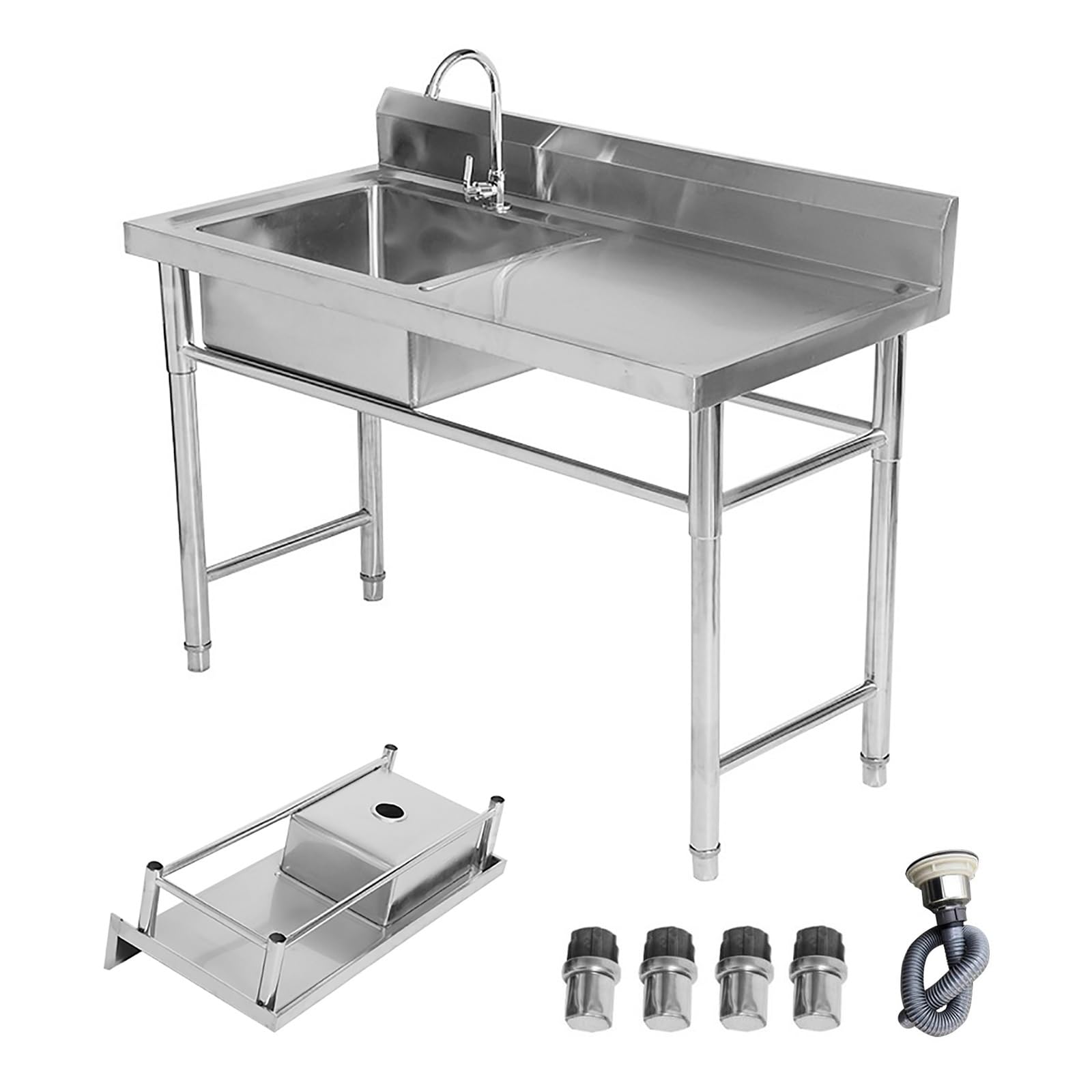 OWOHYG Stainless Steel Outdoor Kitchen Sink With Faucet Freestanding Utility Sink For Garden Apartment Basement 100X50X80Cm Single Bowl Workstation Sink For Outdoor Parties And Resta.Left Sink