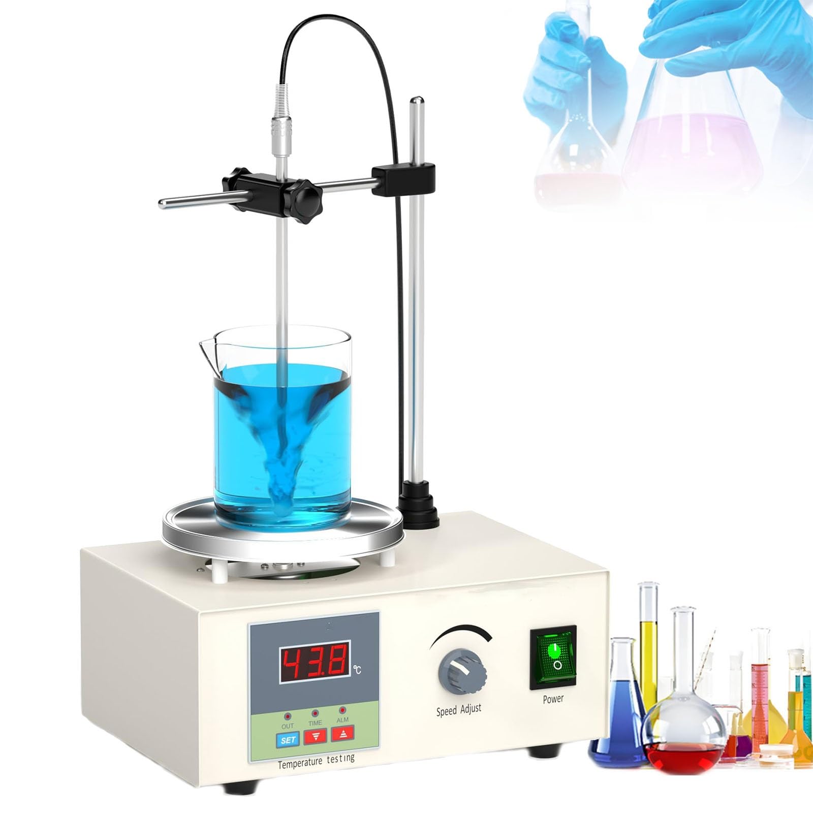 Placa calefactora con agitador magnético, placa calefactora de laboratorio de 2400 RPM, regulación de velocidad continua, for agitación en investigación científica y elaboración casera de cerveza.