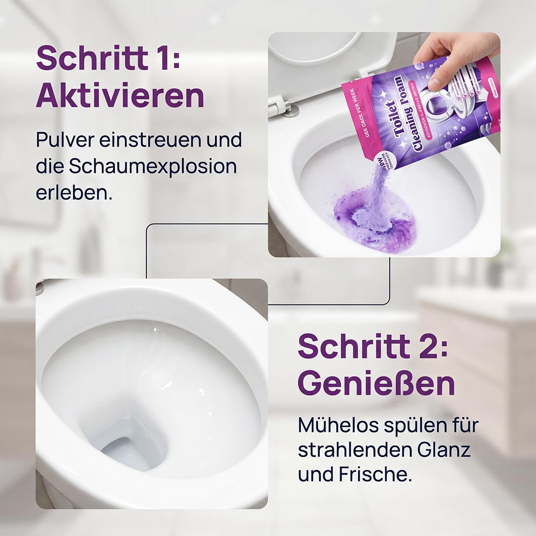 Fizzclean Limpiador de tuberías, espuma de inodoro Fizz Clean, acción instantánea Fizzclean Wc Cleaner original, experiencia Fizzclean para hacer el inodoro brillante y fresco (4 bolsas)