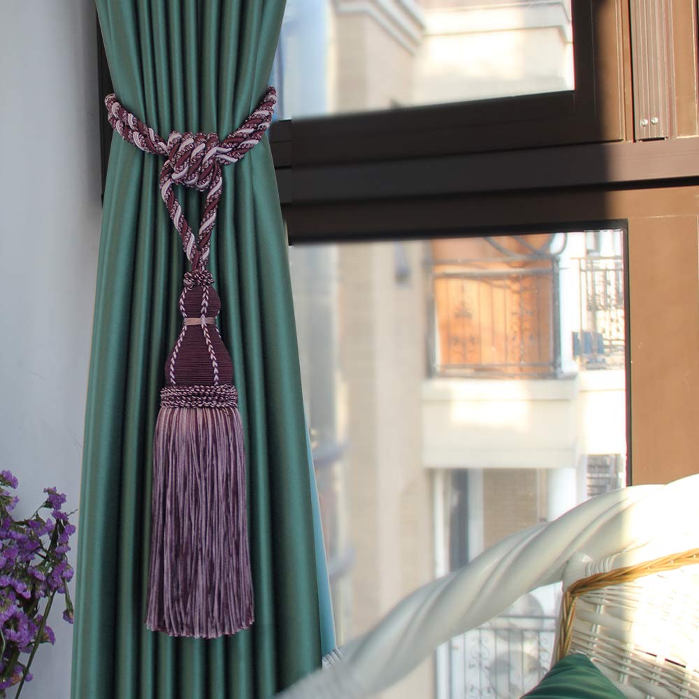 embrasses de Rideaux Embrasses de Rideaux élégantes et luxueuses à Pompons, confectionnées la Main, for décoration Maison du Bureau(Purple,2pcs)