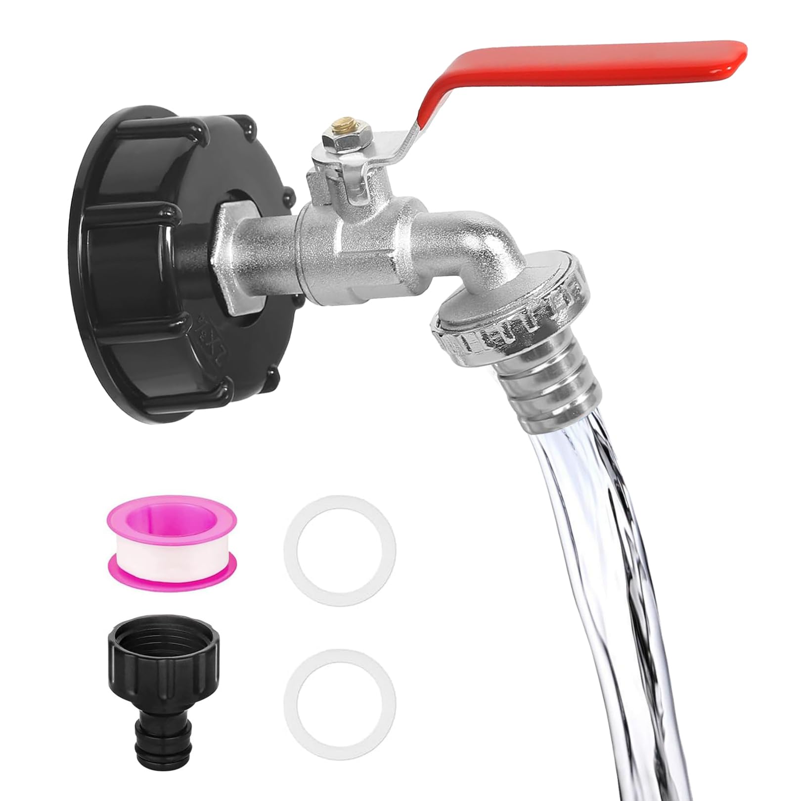 IBC zawór odpływowy 1/2" do zbiornika na deszczówkę 1000 l, akcesoria do zbiornika na wodę 3/4", z adapterem węża ogrodowego, akcesoria do zbiornika IBC, adapter do przyłącza