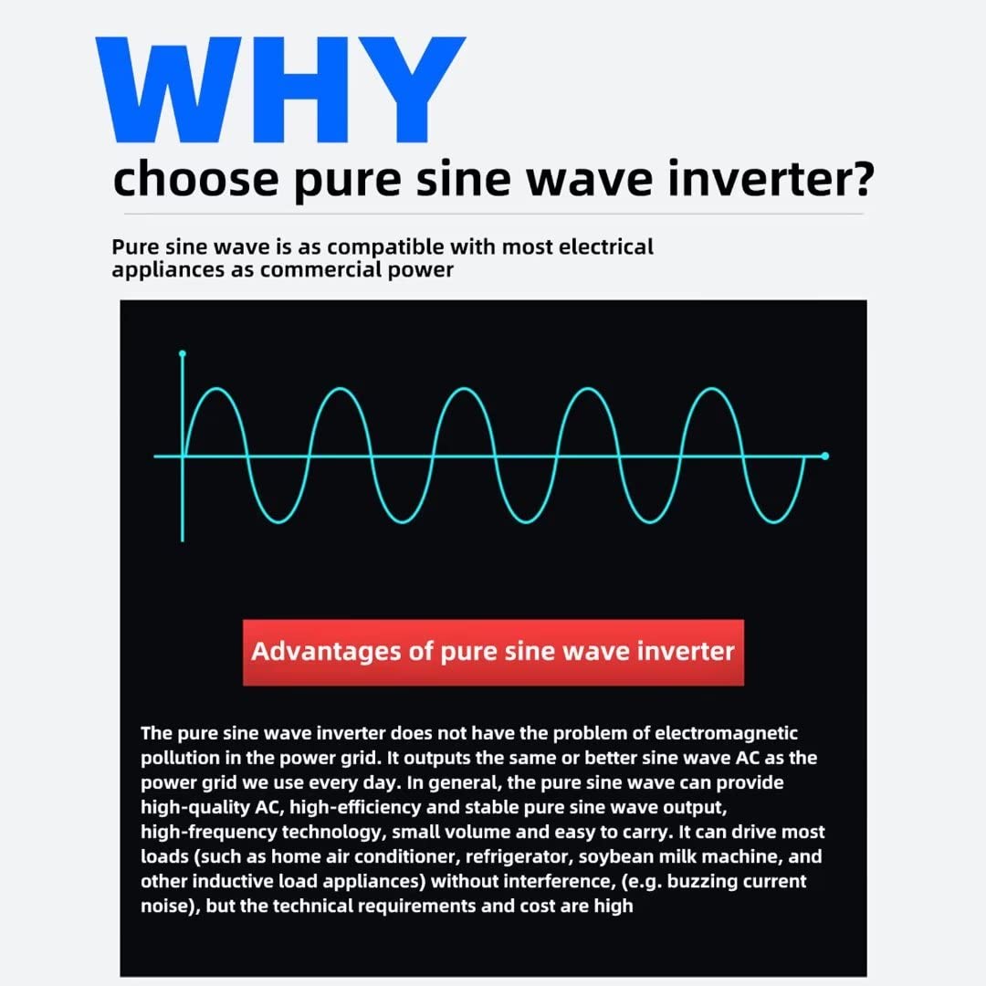 8000W Max Power Inverter DC 12v/24V/48V/60V a AC 220v Car Power Inverter 2 Universal Socket + Smart Color Screen Pure Sine Wave Power Inverter (6000W, 60V-220V)