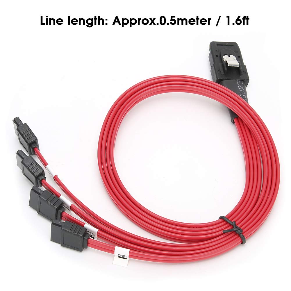 lvifloae SAS to Sata Adapter Internal Mini Cable,H0203 Mini SAS 36p Sff-8087 to 4sata Compatible with Controller Hard Drive Red Connected 0.5meter/1.6ft