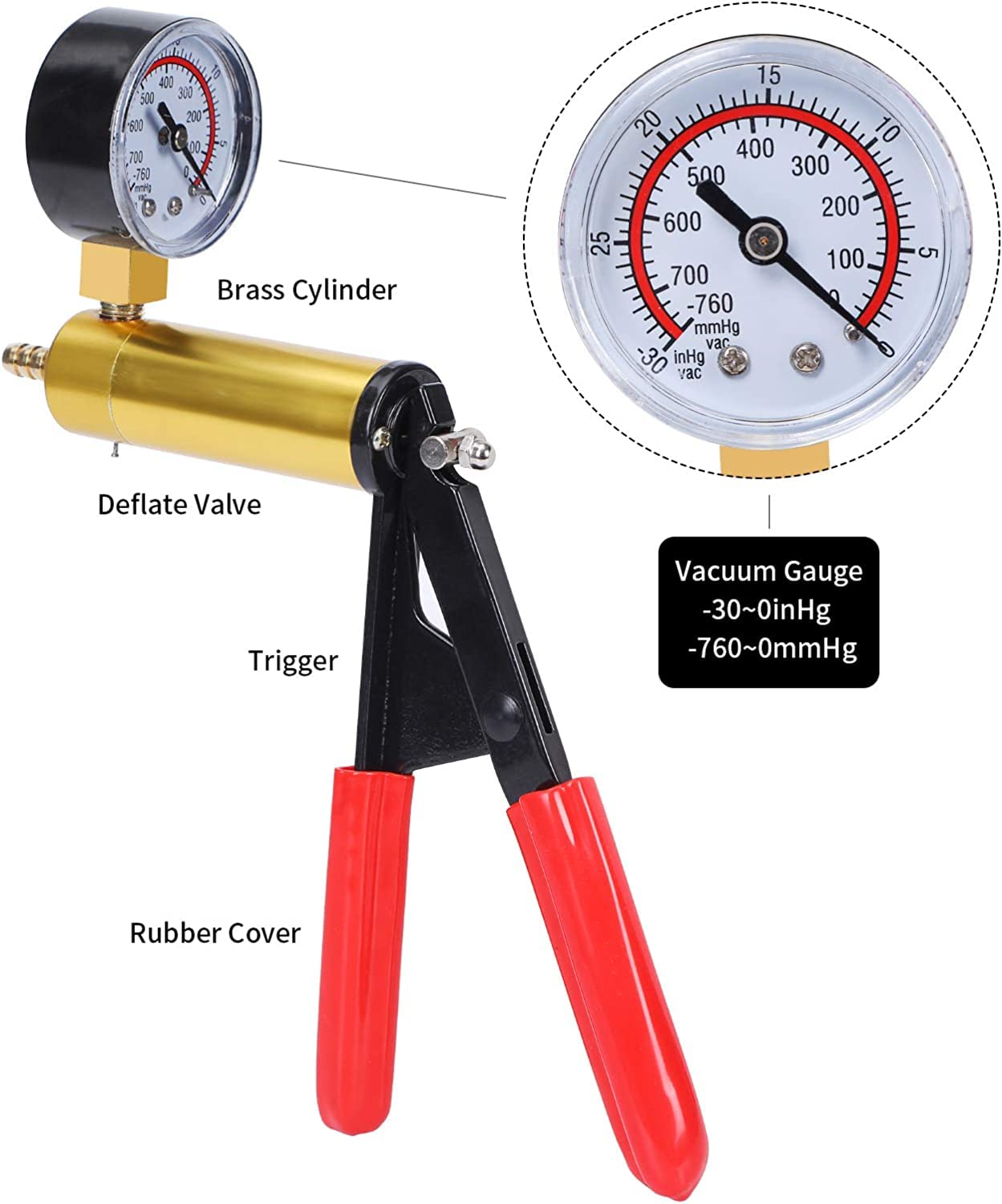Photo 1 of *** NEW FACTORY SEALED *** ZJERYL GULL 2 in 1 Brake Bleeder Kit with Hand Vacuum Pump with Gauge Adapters Automotive Brake Fluid Bleeding Set with Protected Case for Car Truck (Red)