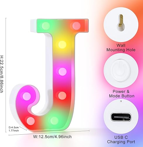 Miniatura 57 de mooncow Letras iluminadas recargables, letras de marquesina duraderas, luz nocturna inicial colorida para niños con control remoto, luces LED