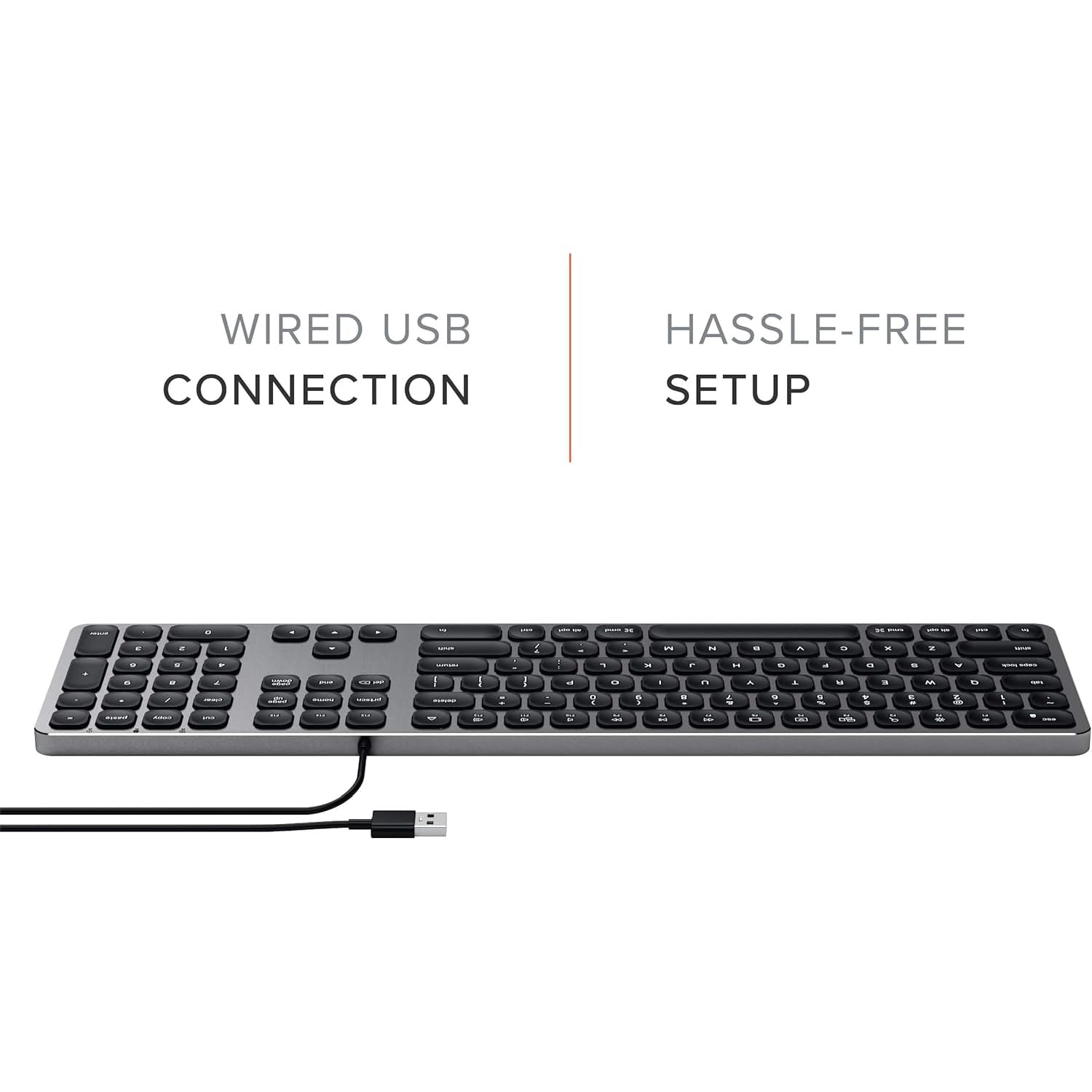 SATECHI Teclado con Cable USB con Keypad Numérico, QWERTY US, Gris | Distribución Americana, aluminio, tamaño completo con keypad numérico, para MacBook, portátiles Windows, PC y más