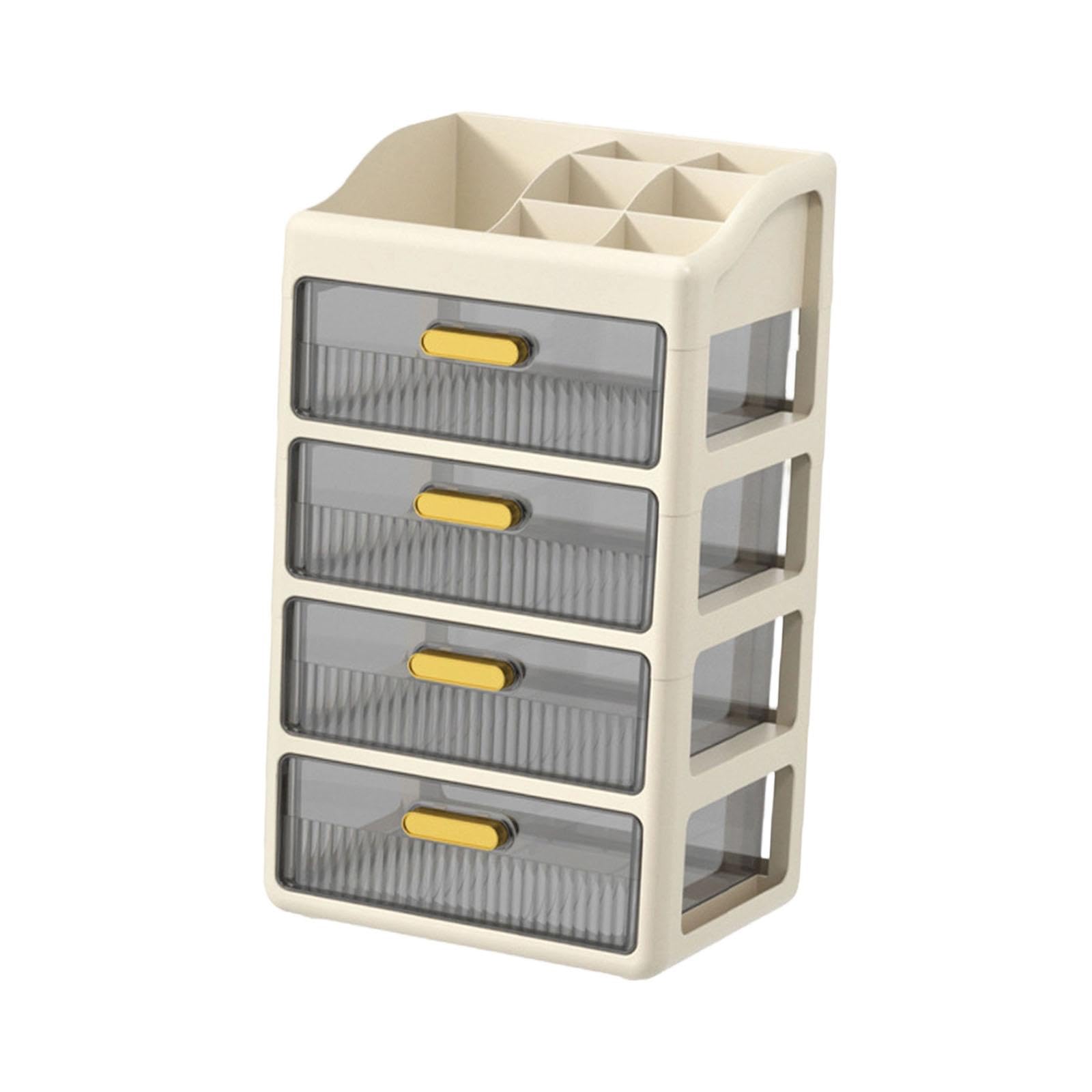 Desk Organizer Cassetti Mobili Porta Cancelleria Contenitore Makeup Compartimenti Grandi Organizer per Ufficio Scuola Casa Bagno, Crema Marrone a 4 Livelli