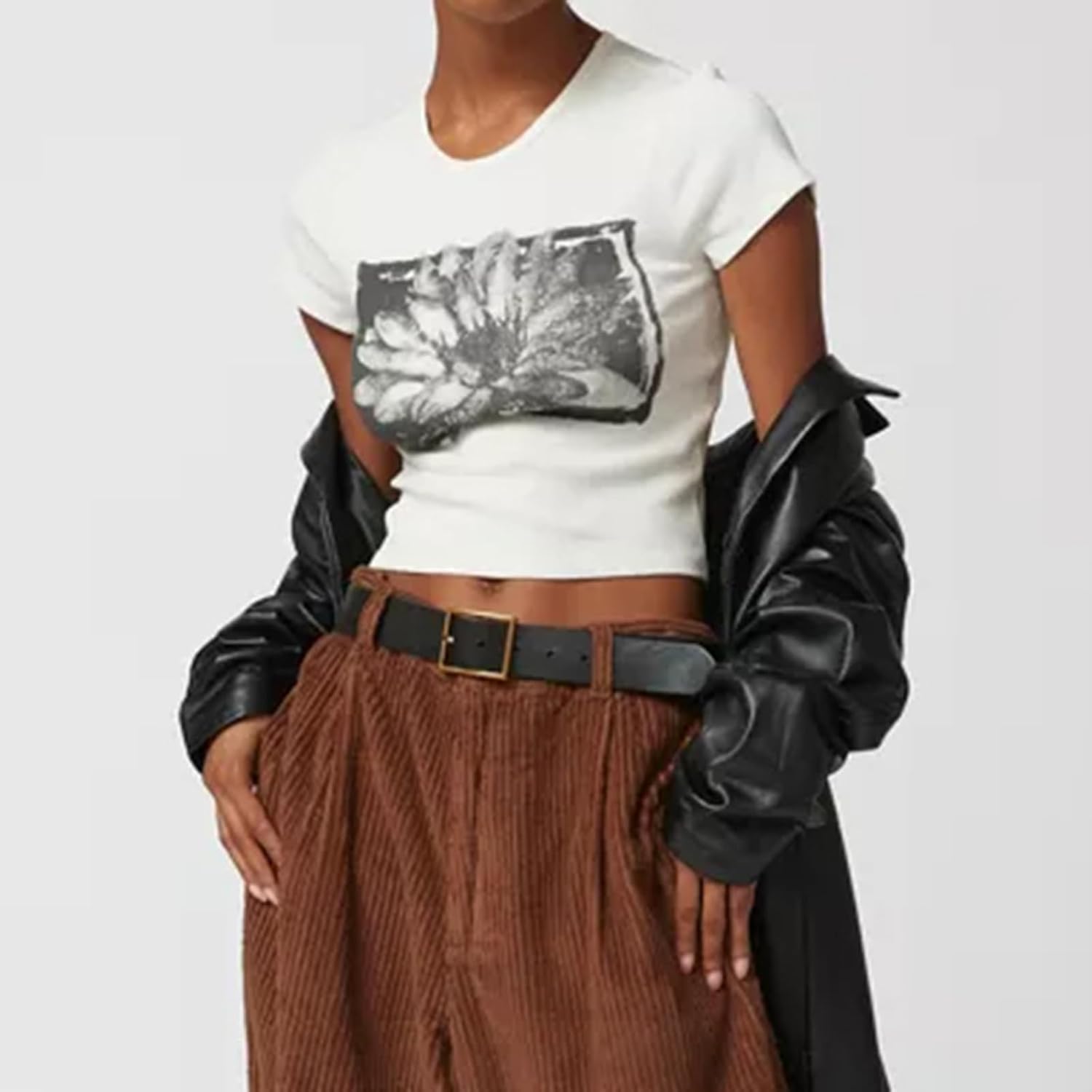 Graphic Baby Tees for Women Y2k Short Sleeve Floral Print Crop Tops Vintage Aesthetic Summer Teens Girl T-Shirt - Image 4