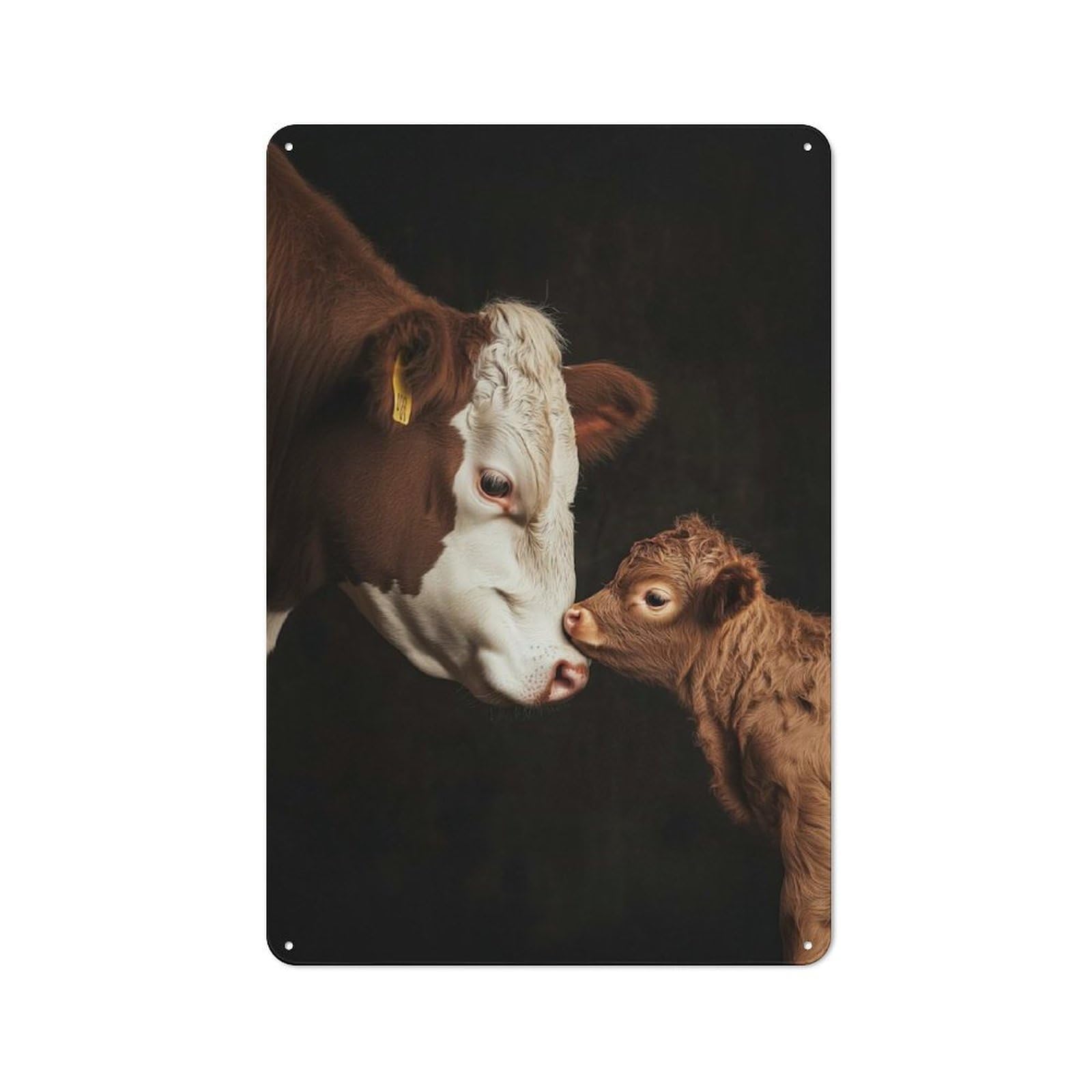 Junmoney Cow And Calf Nosing Rustic Tin Sign 30X20cm Featuring For Bar Or Restaurant, A Housewarming Gift For Bar Decor Enthusiasts
