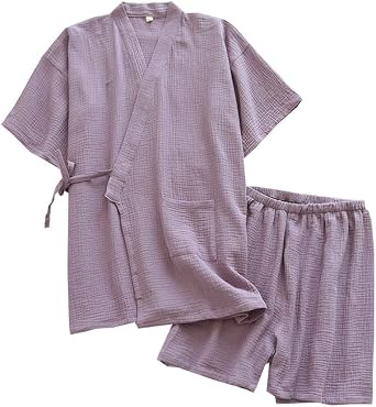 Summer Thin Japanese Style Kimono Sleepshirts Comfortable Pajamas Breathable Cotton Gauze Nightgown Tasteful Sweat Steaming Suit Cozy House Wear XL Size for Women Purple, Purple, XL