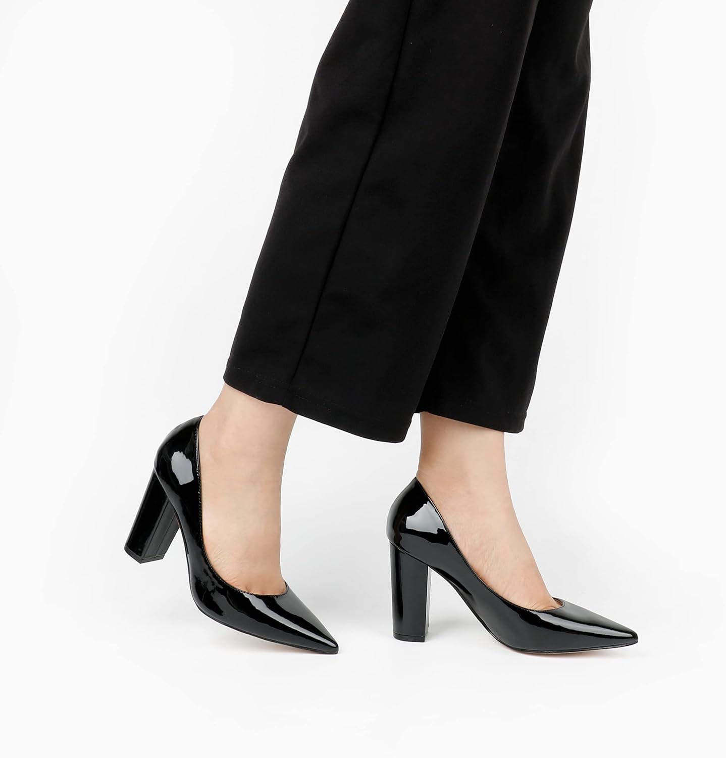 JOY IN LOVE Chunky Heels for Women High Block Heel Pointy Toe Dress Work Pumps - Image 7