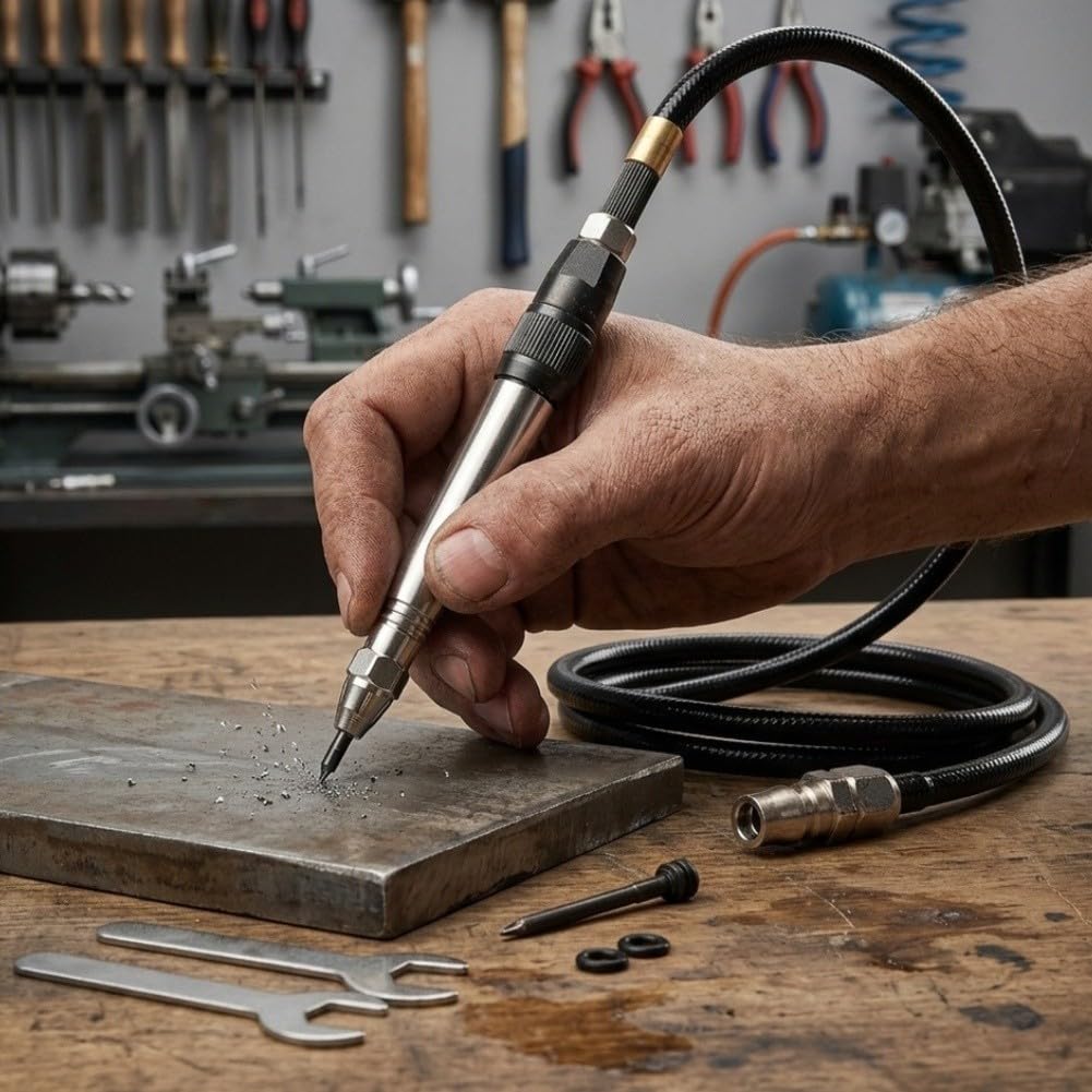 Bolígrafo de grabado neumático, manguera de 0,64 cm, profundidad ajustable para metal
