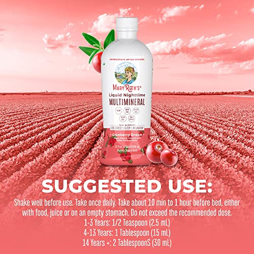 Maryruth Organics Nighttime Liquid Multimineral Supplement | Sugar Free | Natural Sleep Support For Adults & Kids 1+ | Magnesium, Calcium & Msm | Cranberry Flavor | Vegan | Gluten Free | 32 Fl Oz #TOP5