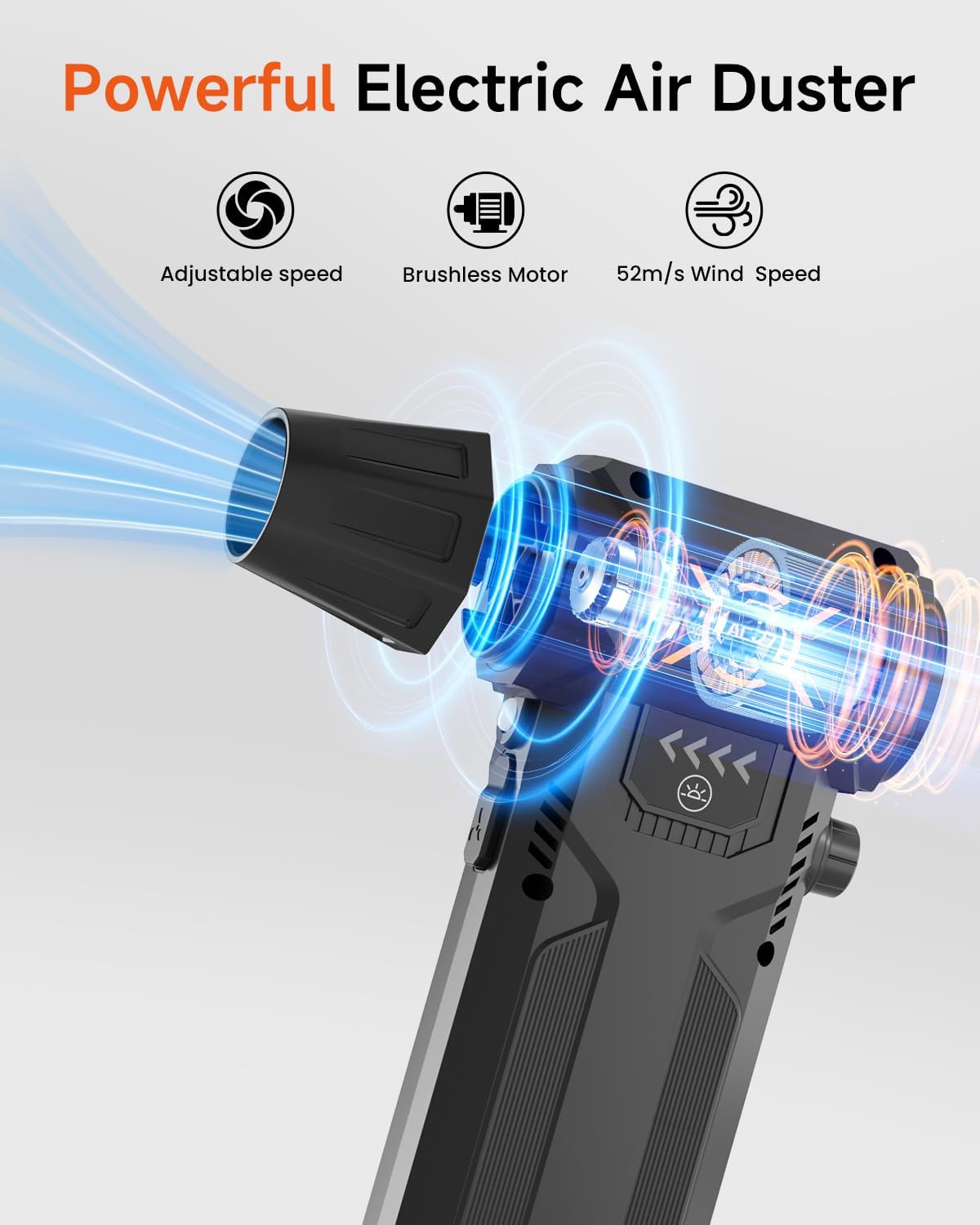 Compressed Air Duster - 280,000 RPM Electric Air Blower for Keyboard,Camera,PC Vents,Car Interiors & Home,Outdoor,Snow Dusting,Rechargeable Mini Blower with 5 Nozzles,4 Speeds,Fast Charging - Image 2