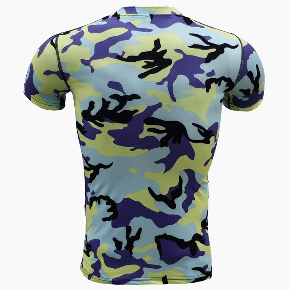 ZOOB MILEY Men's Compression Running Suits Sports Set Camo Gym Fitness Tights Shirts Shorts Blue Camo Tag 3XL