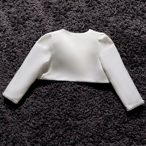 Girls Kids White Bolero Shrug Jacket Satin Cardigan Coat Wedding Party Bridesmaid Flower Dress Cover Up3