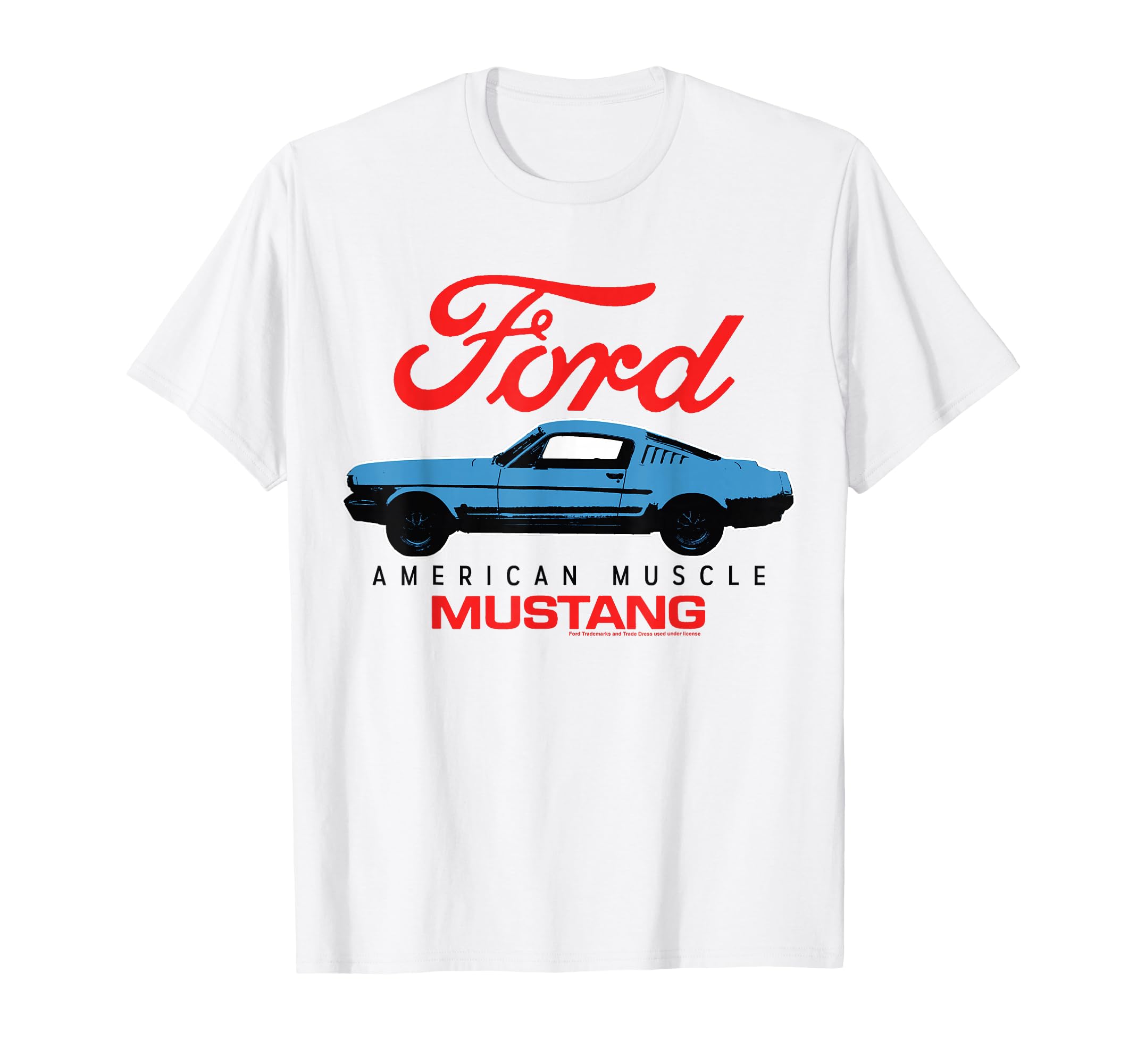 Blue Mustang American Muscle Car With Red Logo T-Shirt