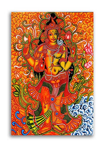 Image of Tamatina Kerala Mural Art Canvas Painting | ArdhNarishvara Shiva| Traditional Art Unframed Painting for Home decor|Size - 10X13 Inches.268