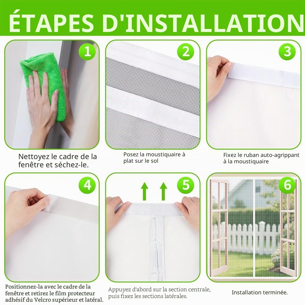 Moustiquaire Fenêtre Magnétique, 120x120cm Auto-AdhéSif en Maille Rideau Aimantée Anti Moustique, Fermeture Automatique, Amovible, Anti Moustique Fenetre pour Tout Type de Fenêtre(Blanc)