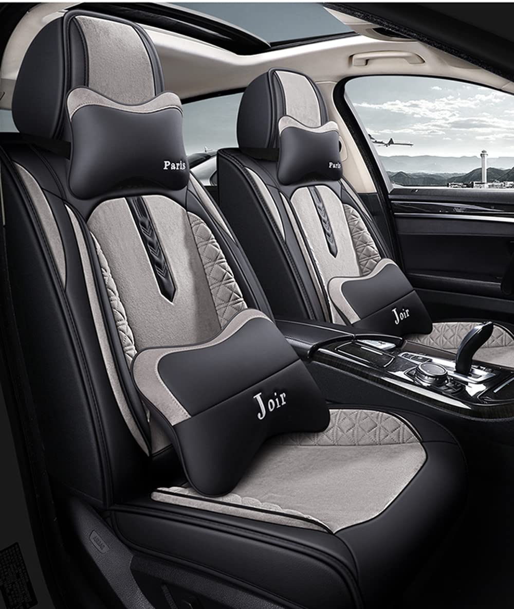 Funda de asiento de automóvil, Universal Cuero Fundas Asientos Protector Asiento Cuero Universales 5-Asiento Cojines de Asiento Automáticos Extraíbles,Gris,Luxury