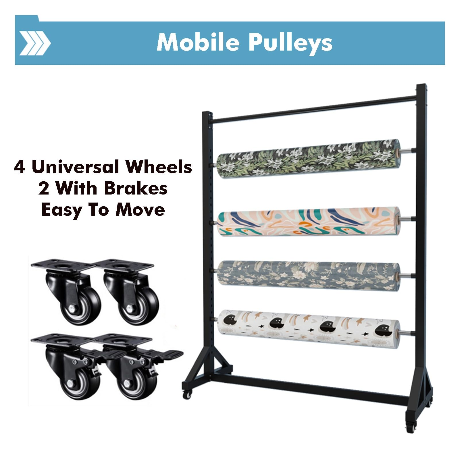 Generico Organizzatore per Rotoli di Tessuto Commerciale Resistente, Contenitore Mobile per Vinile e Pelle con aste Regolabili per Carta da Parati e pellicole per finestre - 160x50x140 cm, 7 aste