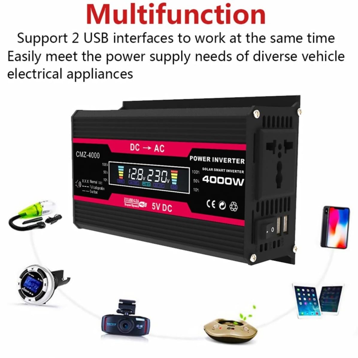 Inversor para Coche 4000w 12v a 220v con Pantalla Digital
