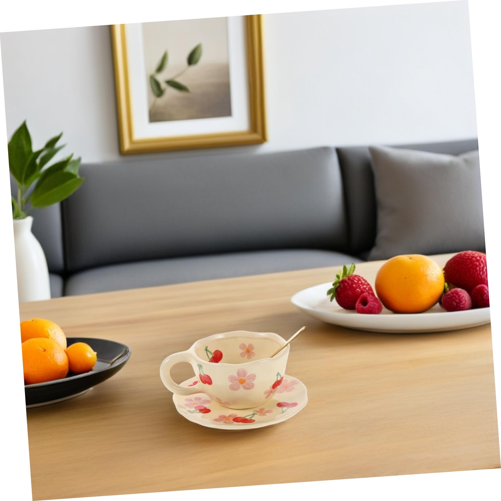 Tasse à Café en Céramique Créative avec Soucoupe et Cuillère, 1 Set Rose