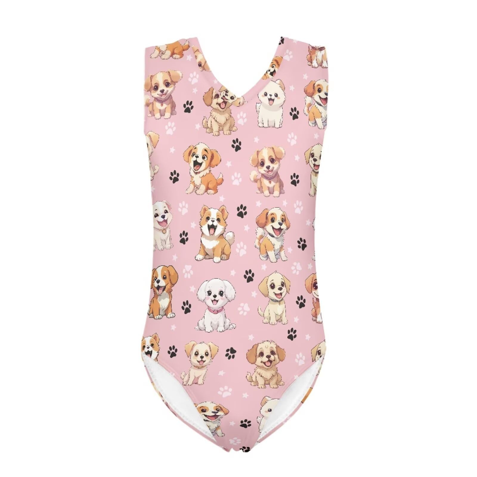 QWEFVB Gymnastics Leotards for Girls Sleeveless Bodysuit Dance Leotards Performance Costume,Dog and Paws