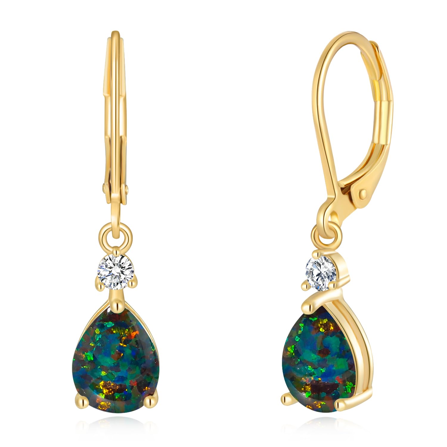 CiNily Leverback Opal Dangle Drop Earrings For Women Girls 14K Gold Plated Teardrop Earrings